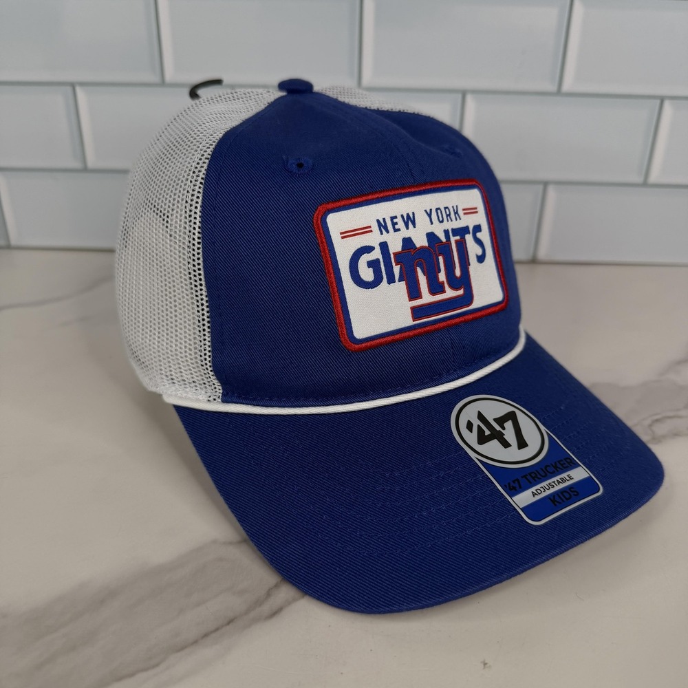 New York Giants Trucker Hat Cap Snap Back Kids Blue White NFL Football Mesh 47